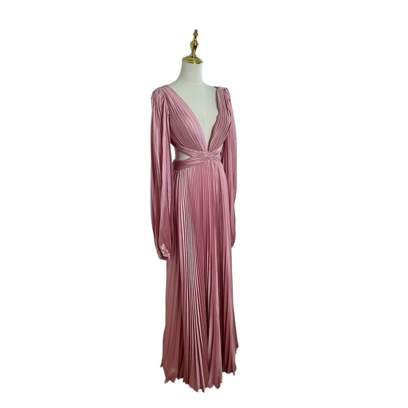 Mac Duggal 26737 Pink Long Sleeve Pleated Charmeuse Cut Out Gown Size 4 $498 - Picture 2 of 6